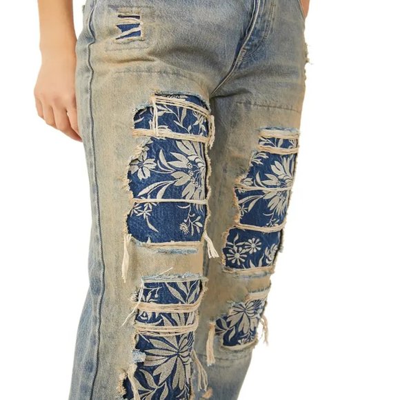 Free People Blue Patterned Straight Leg Jeans - Picture 9 of 12